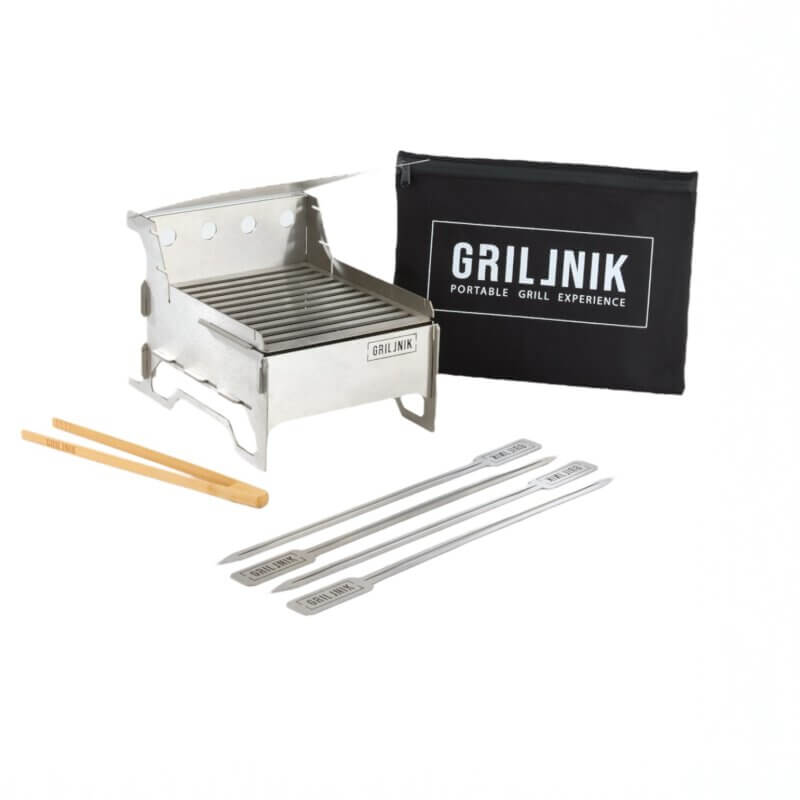 GrillNik GRILL S 6 in 1 Edelstahl Grillset für unterwegs | inkl. Spieße, Zange & Tasche